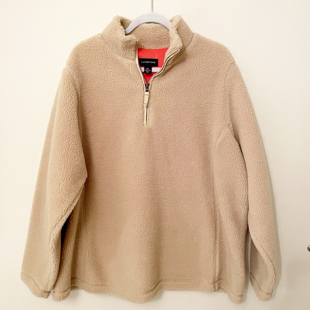 Lands' End Women's Quarter Zip Sherpa Fleece Pullover Tan Size 2x/20W-22W (A119)